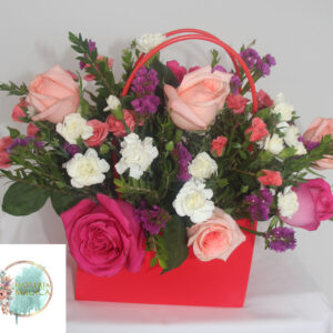 CARTERITA DE ROSAS ROSADAS Y FUCSIA